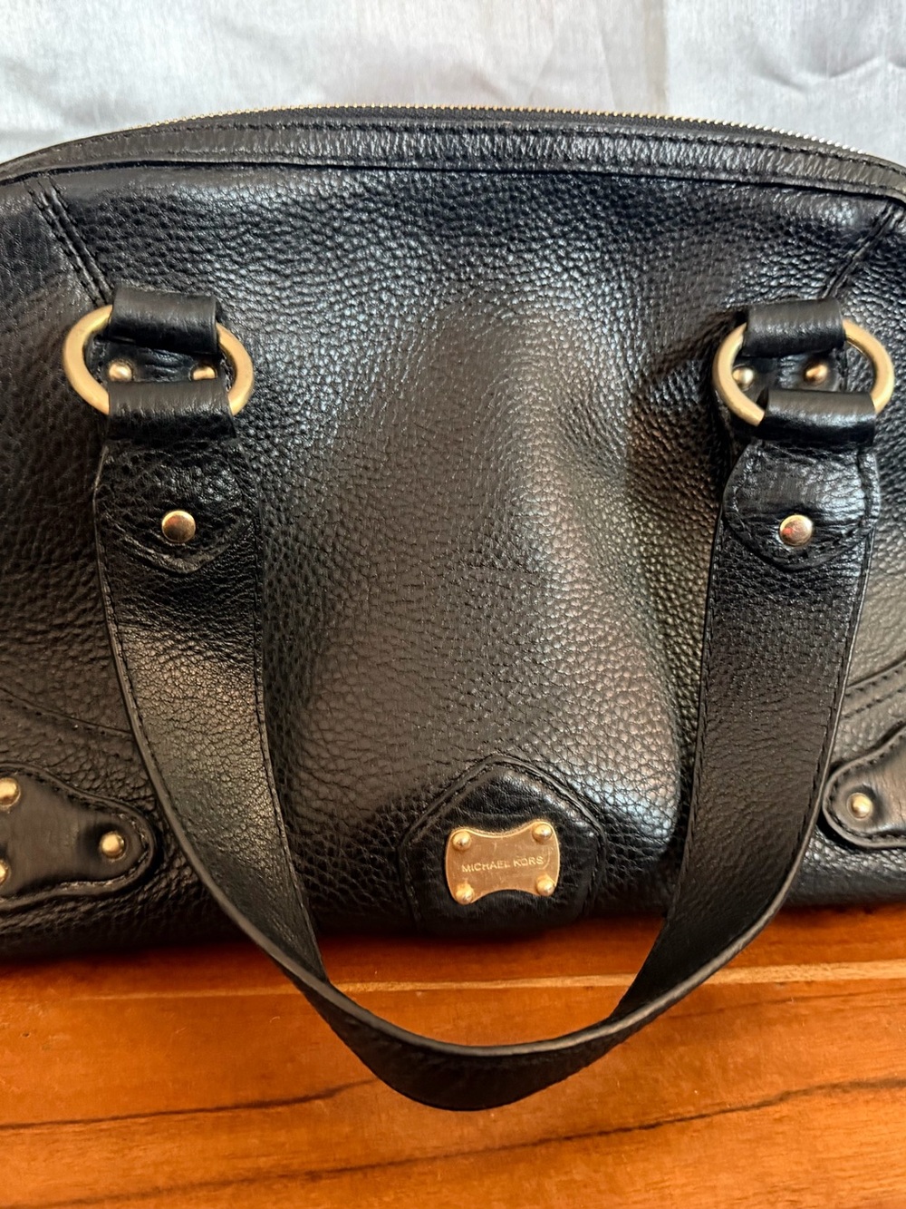 Vintage Michael Kors Black Pebbled Leather Satchel with Gold Hardware